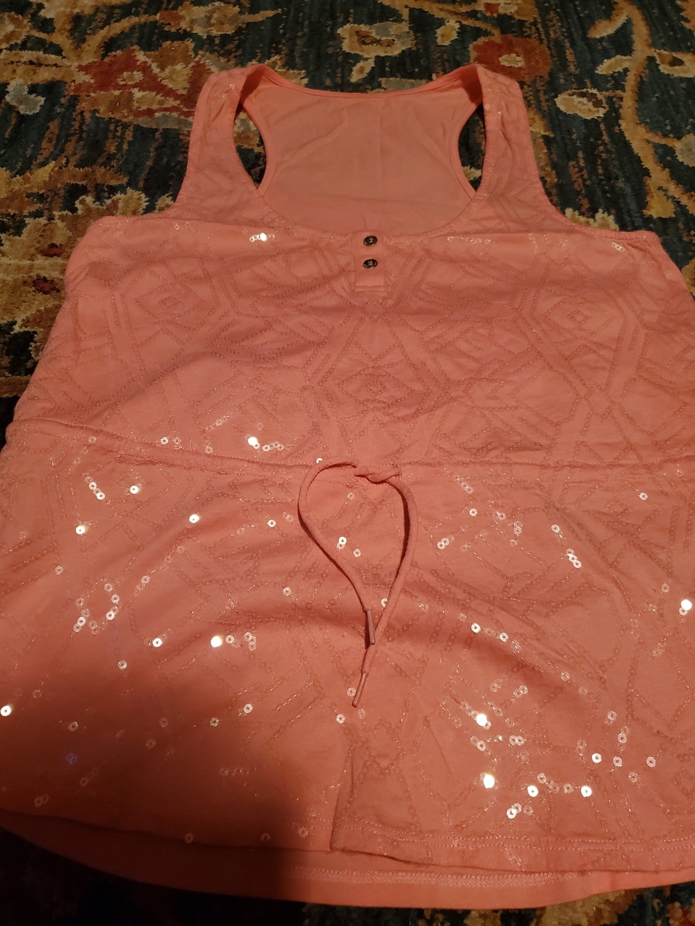 A|X Armani Exchange Coral Pink Sequin Button-Front Tank Top